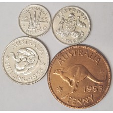 AUSTRALIA 1955 . PRE-DECIMAL PROOF SET . MELBOURNE . 4 COINS